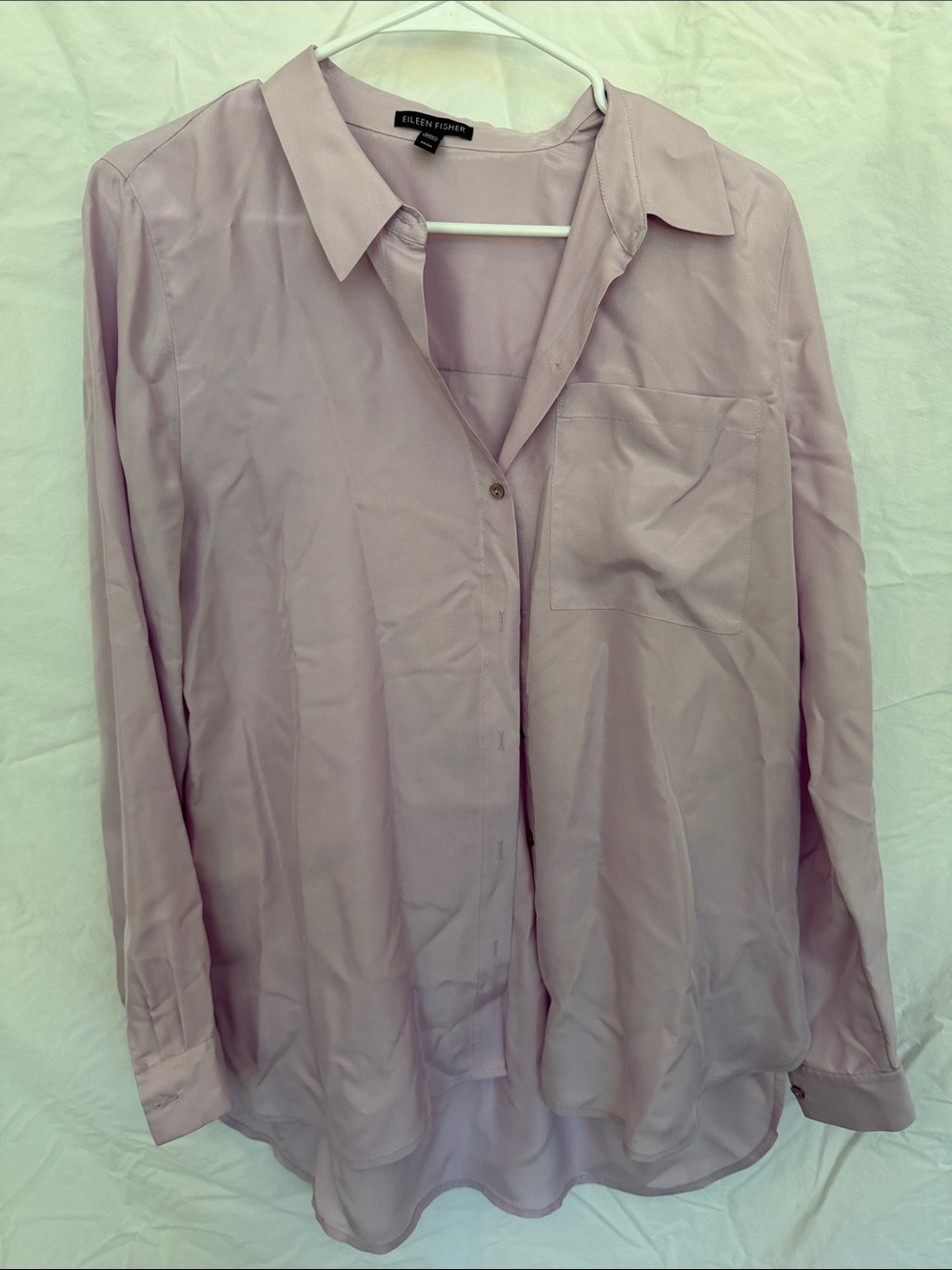 Eileen Fisher Pale Lavender 100% Silk Button-Front Blouse